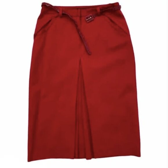 BARAMI Stunning Red Pencil Skirt with Matching Belt. Color: lipstick red. Size: - Picture 1 of 4